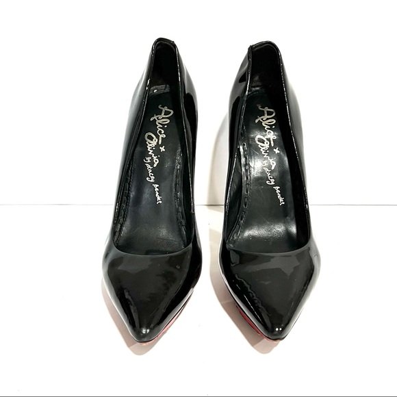 Alice + Olivia Stacey Bendet Black Patent Leather Pointy Platform Heel Pump Sz 8 - Picture 10 of 13
